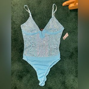 The AKIRA Label Where You At Rhinestone Mesh Bodysuit